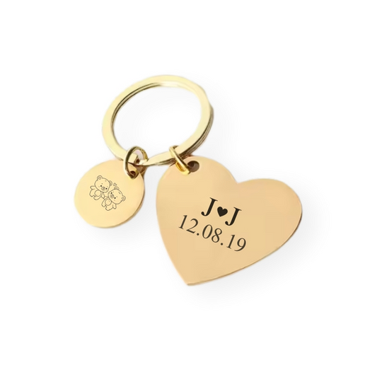 Llavero corazón dorado con texto personalizado