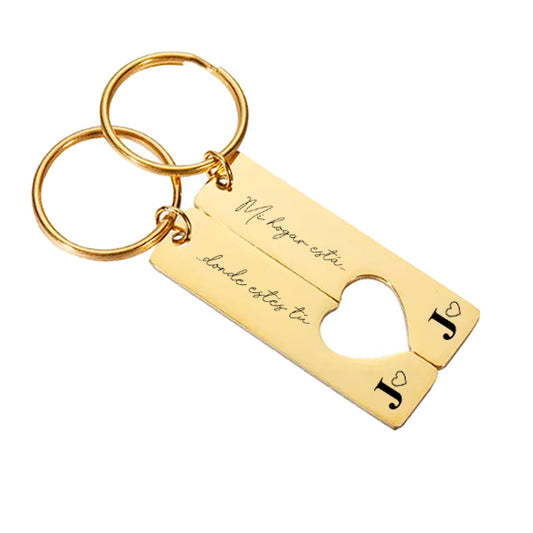 Pack de 2 llavero personalizados - Mitad Corazón dorado
